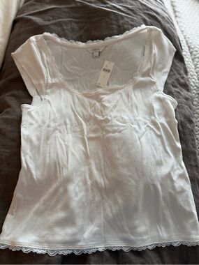 Maeve White Lace-Trim Ribbed Camisole